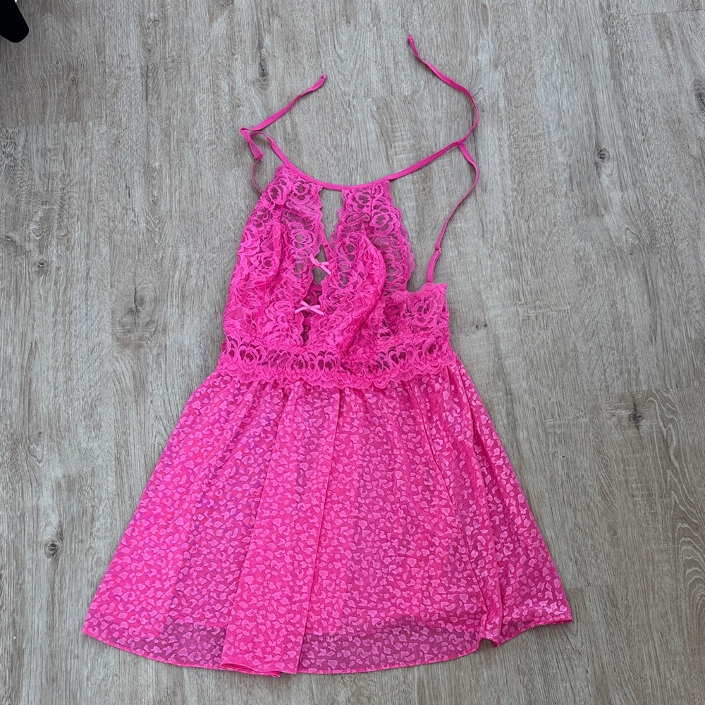 Pink Lace Halter Dress